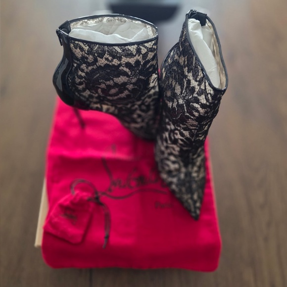 Christian Louboutin Shoes - Christian Louboutin Black and Cream Lace Ankle Boots